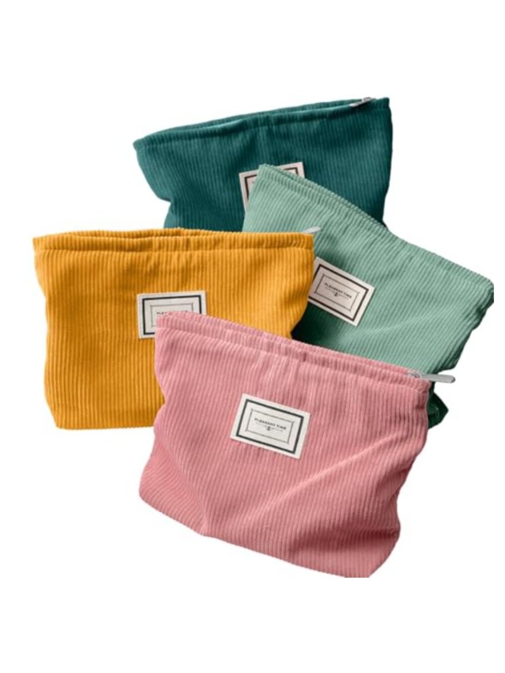 4 Pack Corduroy Makeup Bag Set Large Capacity Zipper Cosmetic Toiletry Pouch